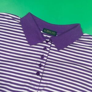 Robinsons Purple White Stripe Polo Shirt Womens Size L Short Sleeve